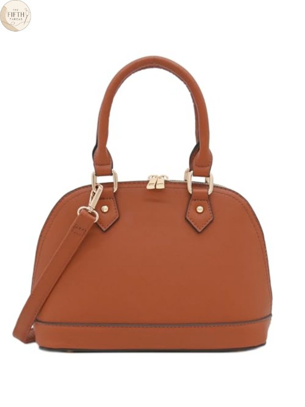 Faux Saffiano Leather Dome Satchel Crossbody Bag with Adjustable Strap